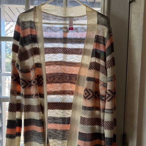 No Boundaries Sweaters - No Boundaries Boho Striped Open Cardigan XL 15–17 Lace Hem Lightweight Duster